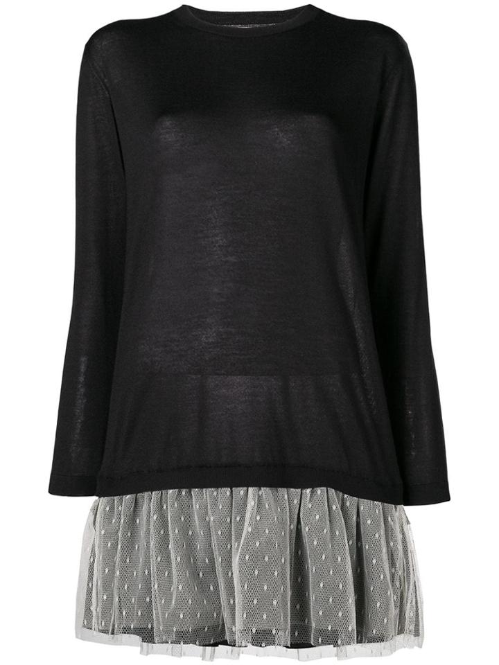 Red Valentino Tulle Hem Knit Dress - Black