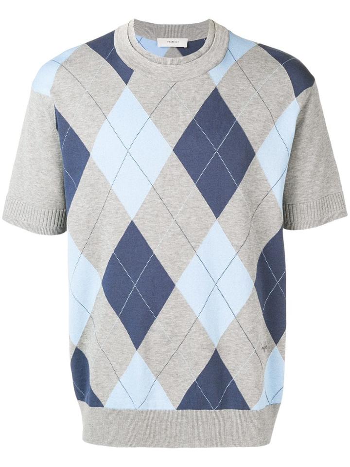 Pringle Of Scotland Intarsia Argyle Short Sleeve Jumper - Grey