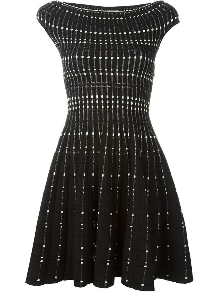 Alexander Mcqueen Textured Knit Flared Dress, Women's, Size: Large, Black, Viscose/polyester/cotton/polyamide