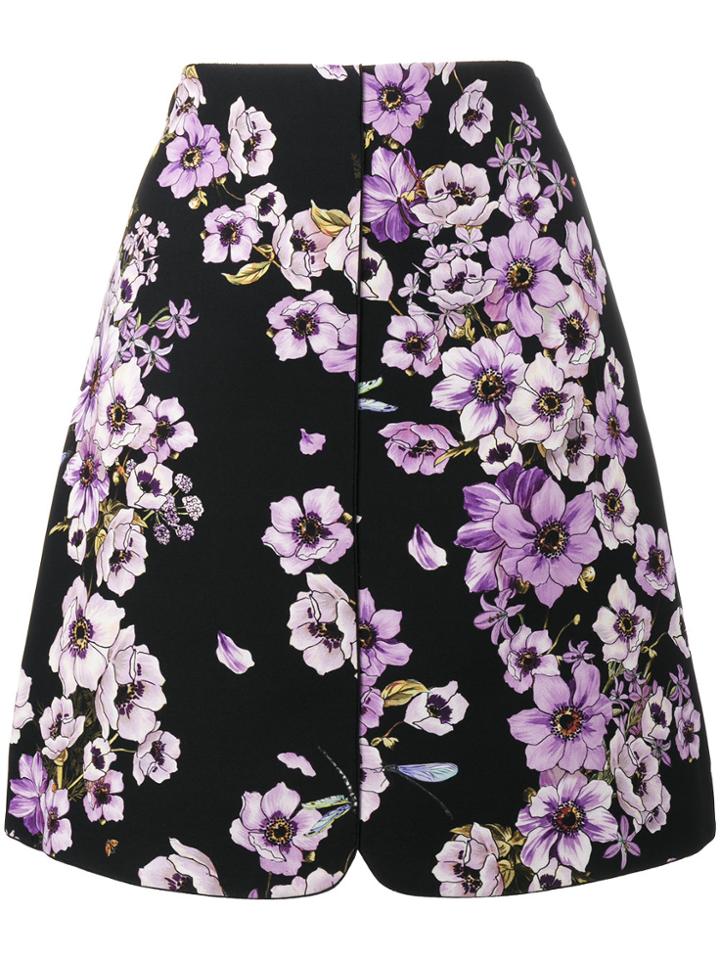 Giambattista Valli Floral Dragonfly Print A Line Skirt - Black