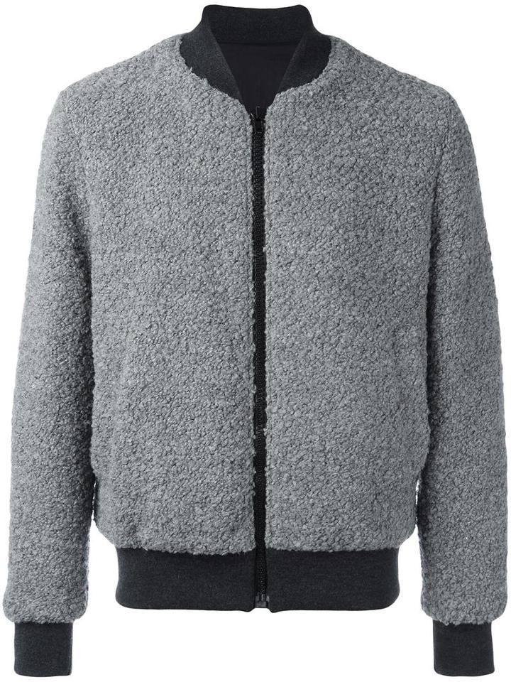 Msgm Furred Effect Bomber Jacket, Men's, Size: 50, Grey, Cotton/acrylic/polyester/wool