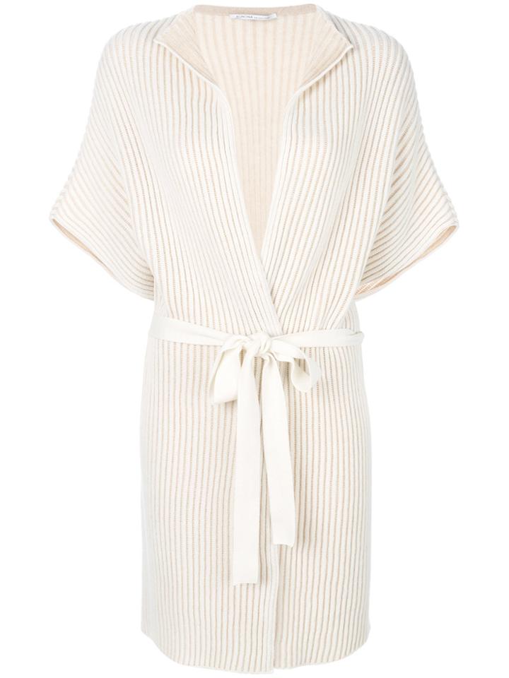 Agnona Tie Waist Rib Knit Cardigan - Nude & Neutrals