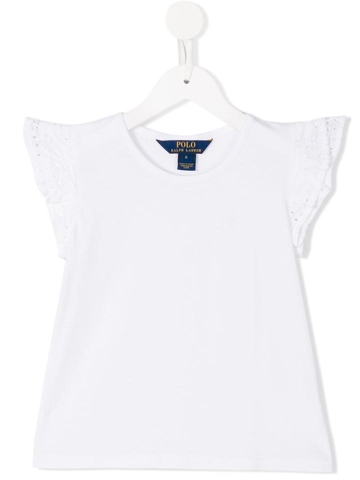 Ralph Lauren Kids Embroidered Sleeves T-shirt, Toddler Girl's, Size: 5 Yrs, White
