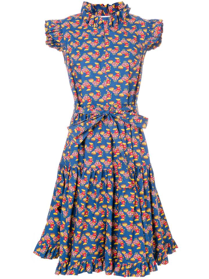 La Doublej Flared Chicken Print Dress - Blue
