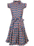 La Doublej Flared Chicken Print Dress - Blue