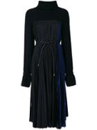 Sacai Stand Up Collar Plissé Midi Dress - Black