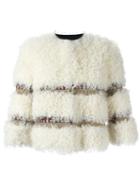 Red Valentino Three-quarters Sleeve Short Jacket, Women's, Size: 42, White, Polyamide/polyester/viscose/lamb Fur