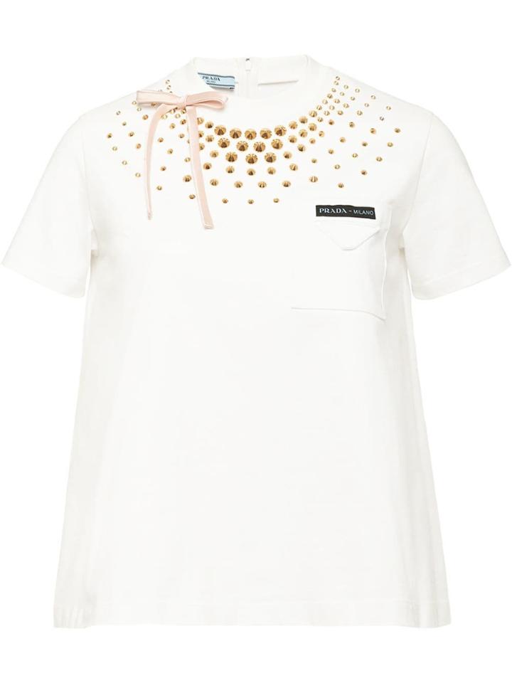 Prada Jersey T-shirt With Studs - White
