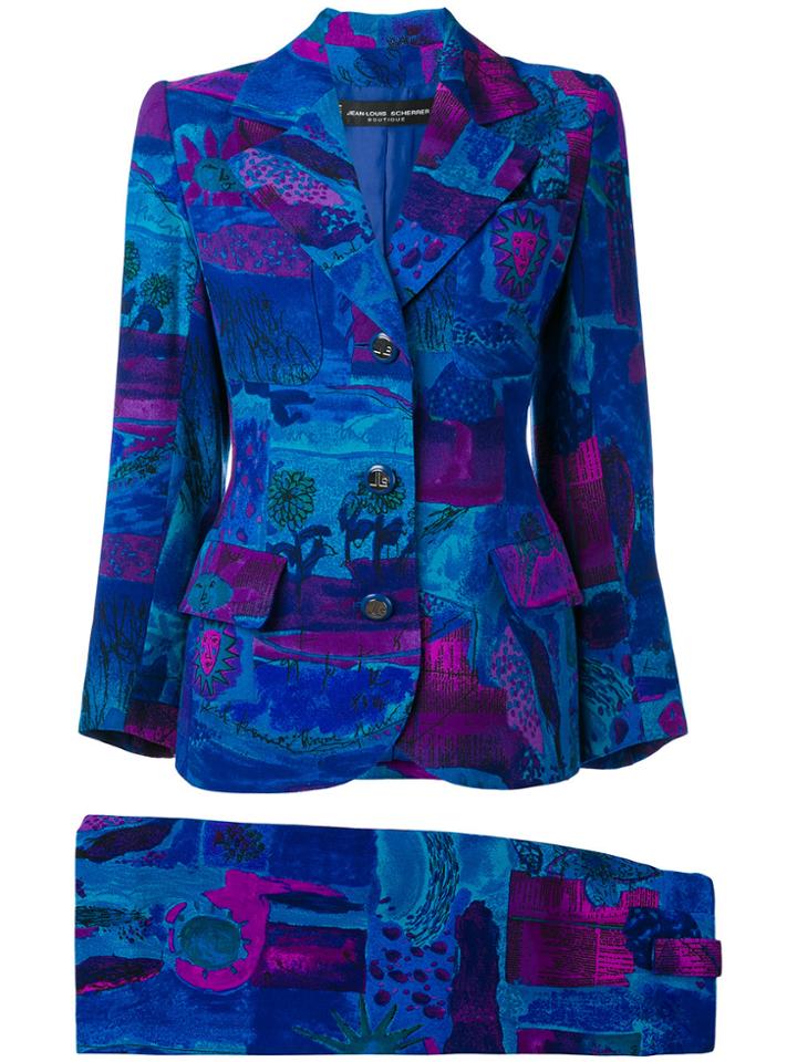 Jean Louis Scherrer Vintage Two Piece Graphic Print Suit - Blue
