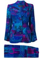 Jean Louis Scherrer Vintage Two Piece Graphic Print Suit - Blue