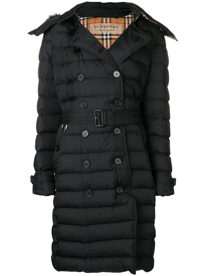 Burberry Puffed Mid-length Hooded Coat - Black