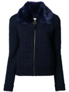 Tory Burch Fur Collar Knit Jacket - Blue