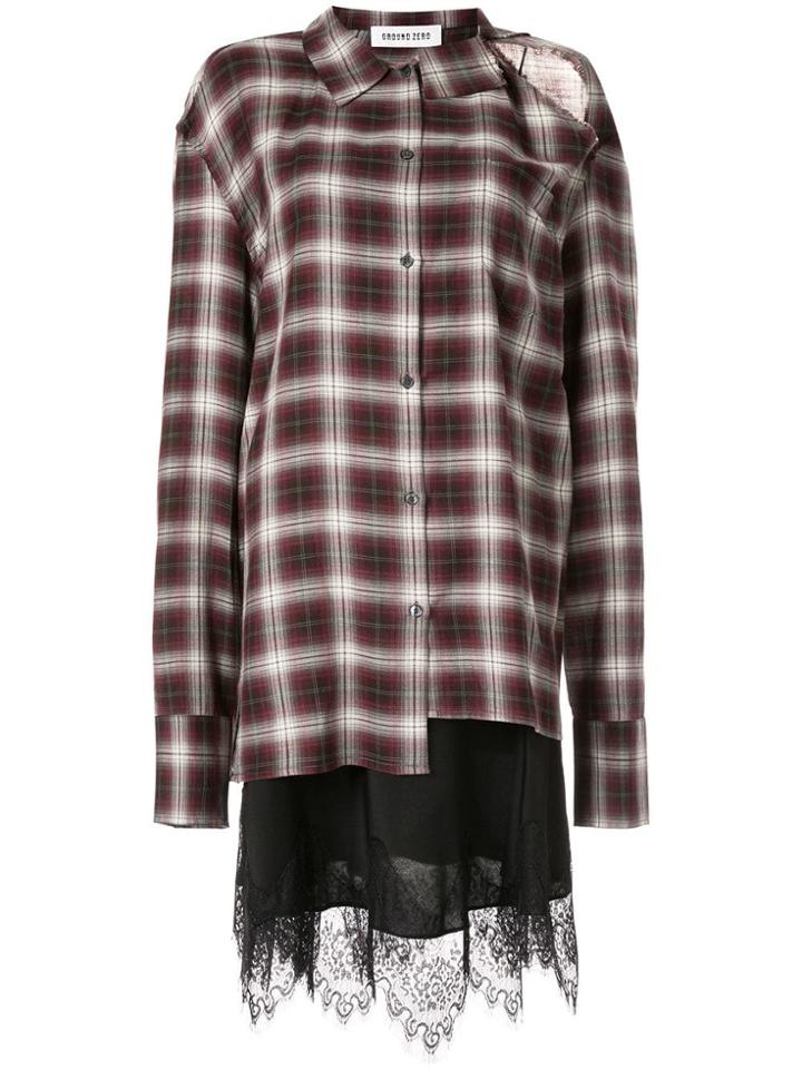 Ground Zero Cut-out Checked Shirt - Red
