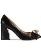 Gucci Leather Mid-heel Pump With Bee - Black