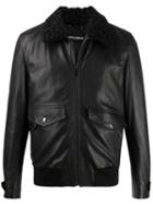 Dolce & Gabbana Fur Collar Zip-up Biker Jacket - Black
