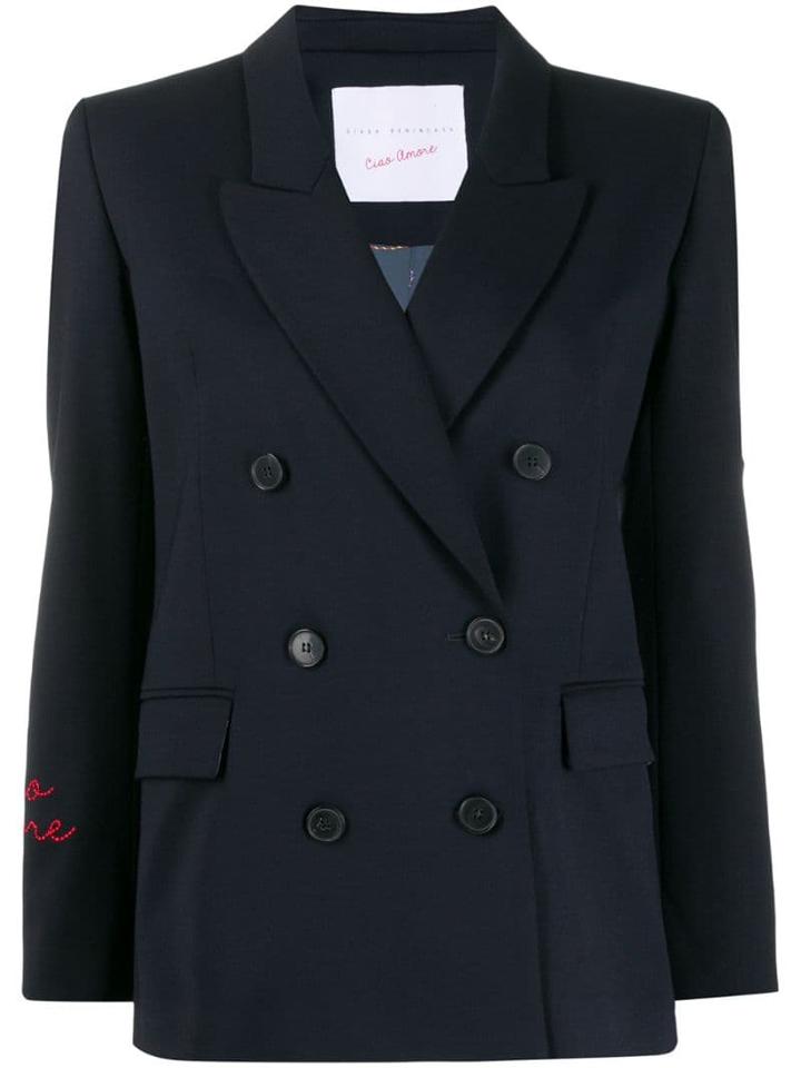 Giada Benincasa Embroidered Double-breasted Blazer - Blue