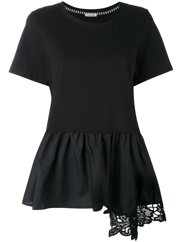 P.a.r.o.s.h. - Embroidered Peplum T-shirt - Women - Cotton - M, Black, Cotton