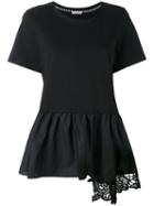 P.a.r.o.s.h. - Embroidered Peplum T-shirt - Women - Cotton - M, Black, Cotton
