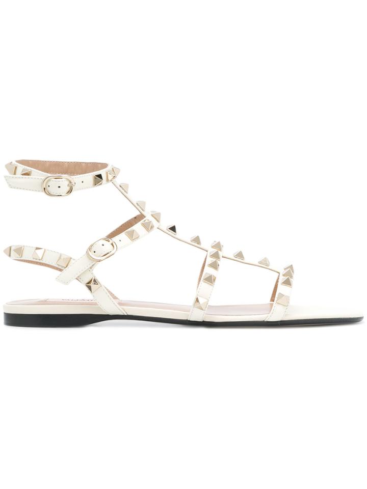 Valentino Flat Rockstud Sandals - White