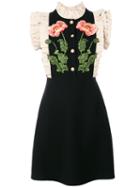 Gucci - Floral Embroidered Dress - Women - Silk/acetate/wool - 42, Black, Silk/acetate/wool