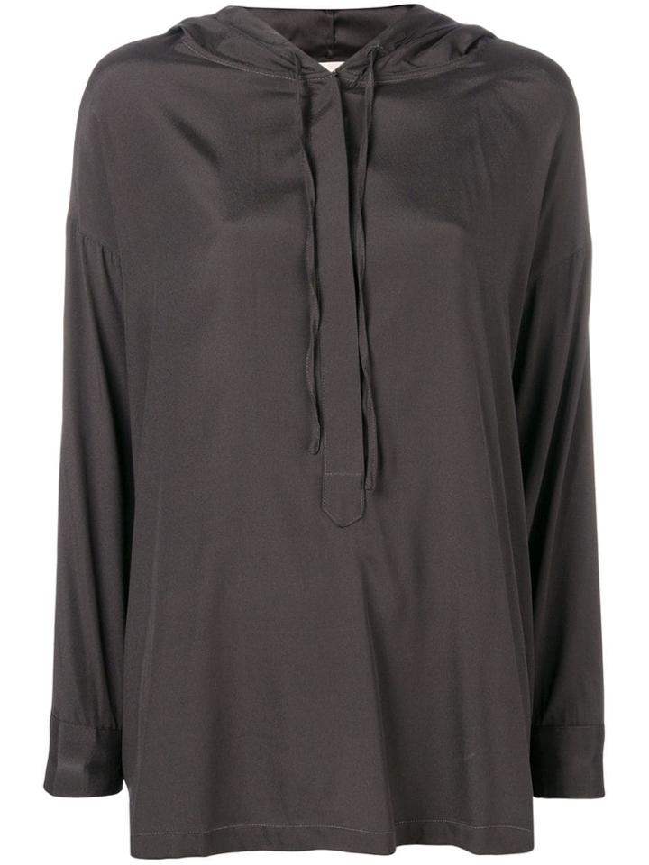 Gold Hawk Drawstring Long-sleeve Blouse - Grey