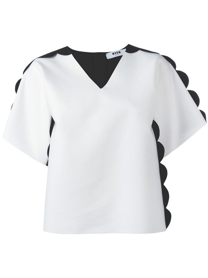 Msgm - Scalloped Contrast Blouse - Women - Polyester/spandex/elastane/viscose - 44, White, Polyester/spandex/elastane/viscose