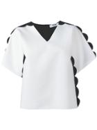 Msgm - Scalloped Contrast Blouse - Women - Polyester/spandex/elastane/viscose - 44, White, Polyester/spandex/elastane/viscose