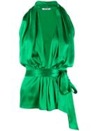 Styland Bow Tied Plunge Halterneck Top - Green