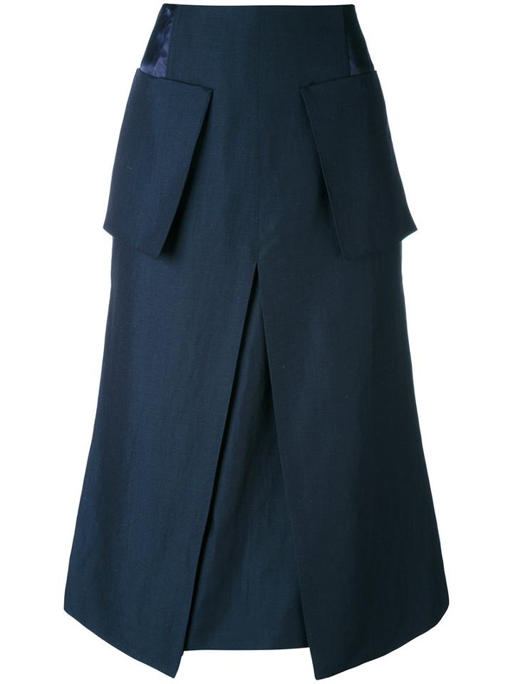 Aalto - Patch Pockets A-line Skirt - Women - Virgin Wool/linen/flax/viscose - 40, Blue, Virgin Wool/linen/flax/viscose