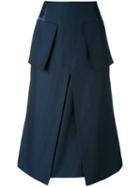 Aalto - Patch Pockets A-line Skirt - Women - Virgin Wool/linen/flax/viscose - 40, Blue, Virgin Wool/linen/flax/viscose