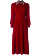 Saint Laurent Velvet Midi Shirt Dress, Women's, Size: 38, Red, Viscose/silk