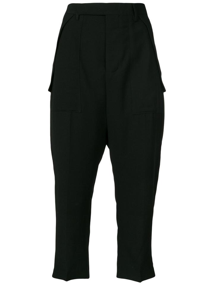 Rick Owens Drop Crotch Cropped Trousers - Black