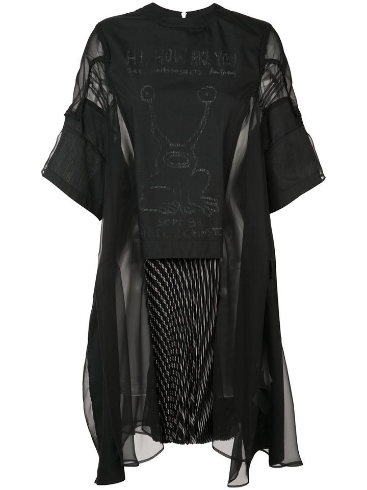 Sacai Sheer Panel Dress, Women's, Size: 2, Black, Cotton/polyester