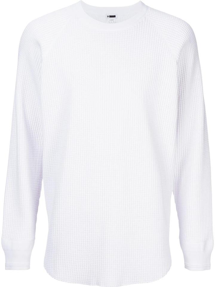 H Beauty & Youth. Longsleeved Textured T-shirt, Men's, Size: Medium, White, Cotton