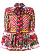 Dolce & Gabbana Mambo Print Peplum Blouse, Women's, Size: 42, Pink, Silk