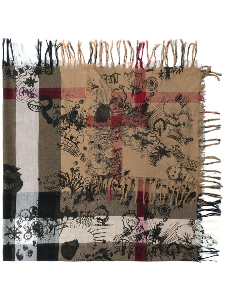 Burberry Illustrated Check Print Scarf - Brown
