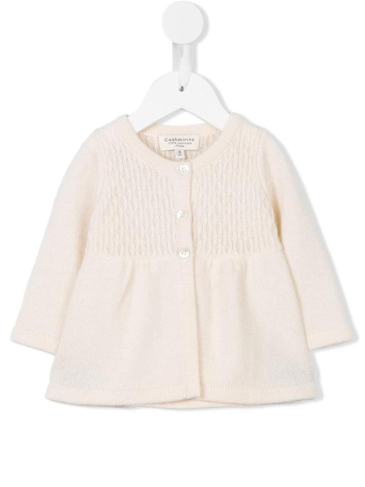 Cashmirino - Patterned Panel Knit Cardigan - Kids - Cashmere - 12 Mth, White