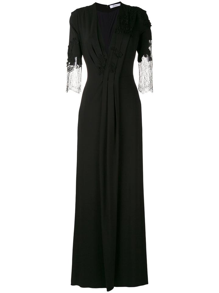 Blumarine - Lace Detail Long Gown - Women - Cotton/polyamide/polyester/viscose - 44, Black, Cotton/polyamide/polyester/viscose