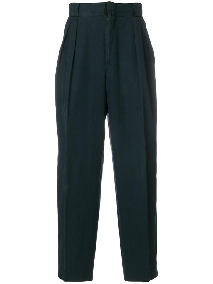Versace Vintage Loose Fit Pleated Trousers - Blue