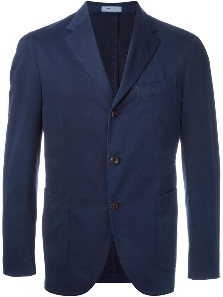 Boglioli Notched Lapel Blazer, Men's, Size: 48, Blue, Cotton/cupro/spandex/elastane