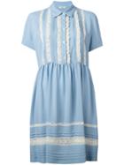 P.a.r.o.s.h. Ruffled Trim Shirt Dress, Women's, Size: Medium, Blue, Acetate/silk/cotton/polyamide