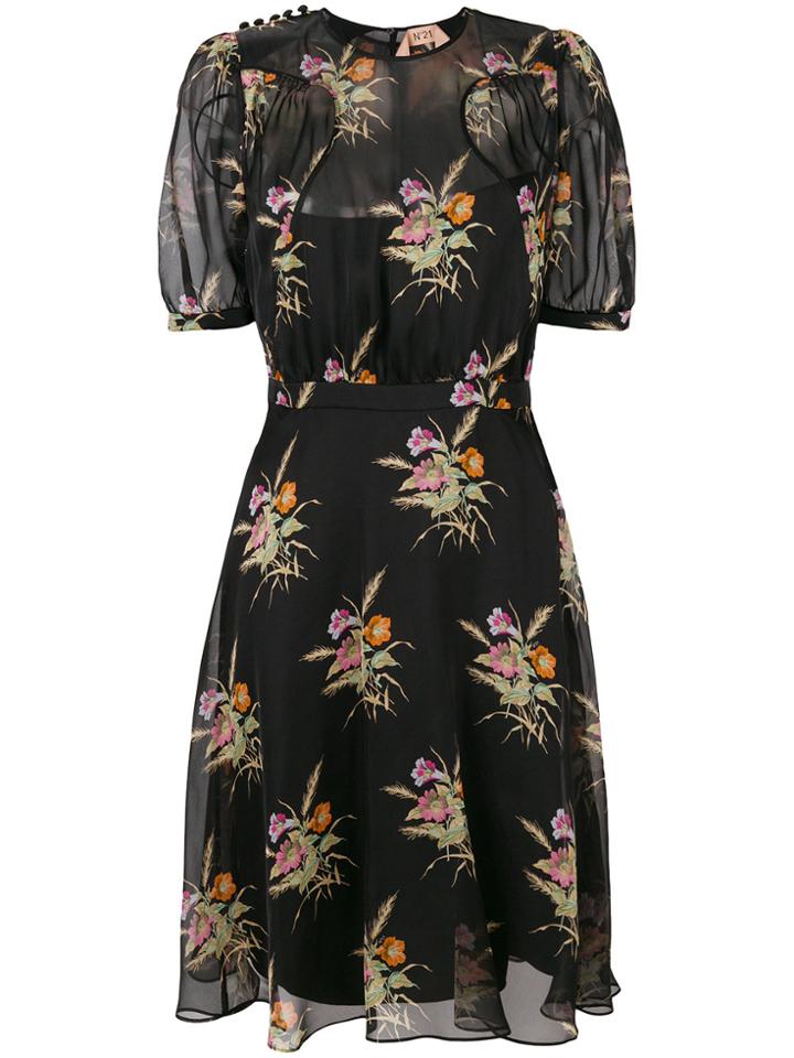 No21 Floral Overlay Dress - Black