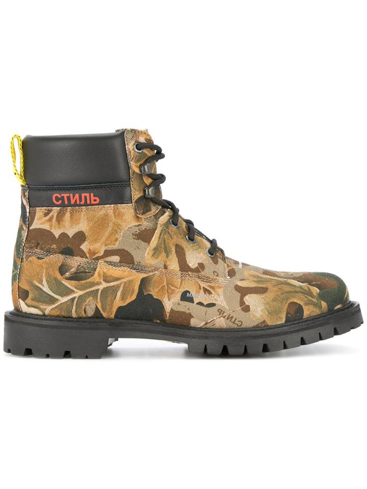 Heron Preston Camouflage Print Boots - Green