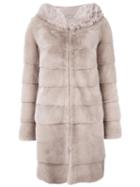 Liska Hooded Fur Coat, Women's, Size: Small, Grey, Mink Fur/lamb Fur