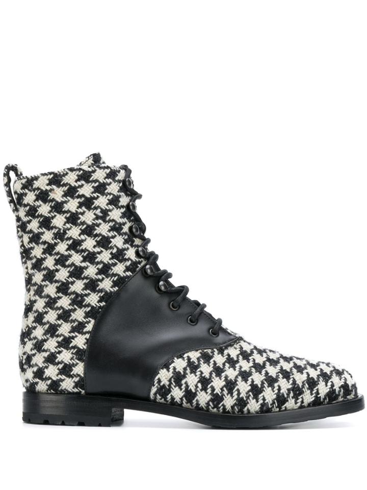 Manolo Blahnik Houndstooth Pattern Boots - Black
