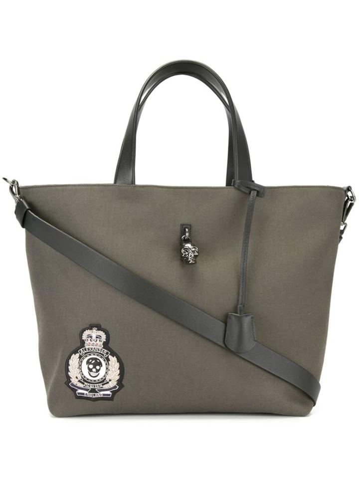 Alexander Mcqueen Skull Badge Tote, Men's, Green, Leather/nylon