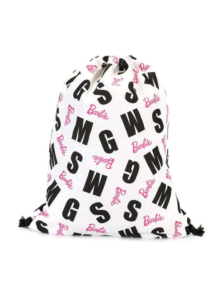 Msgm Kids Logo Print Beach Bag, Girl's, White