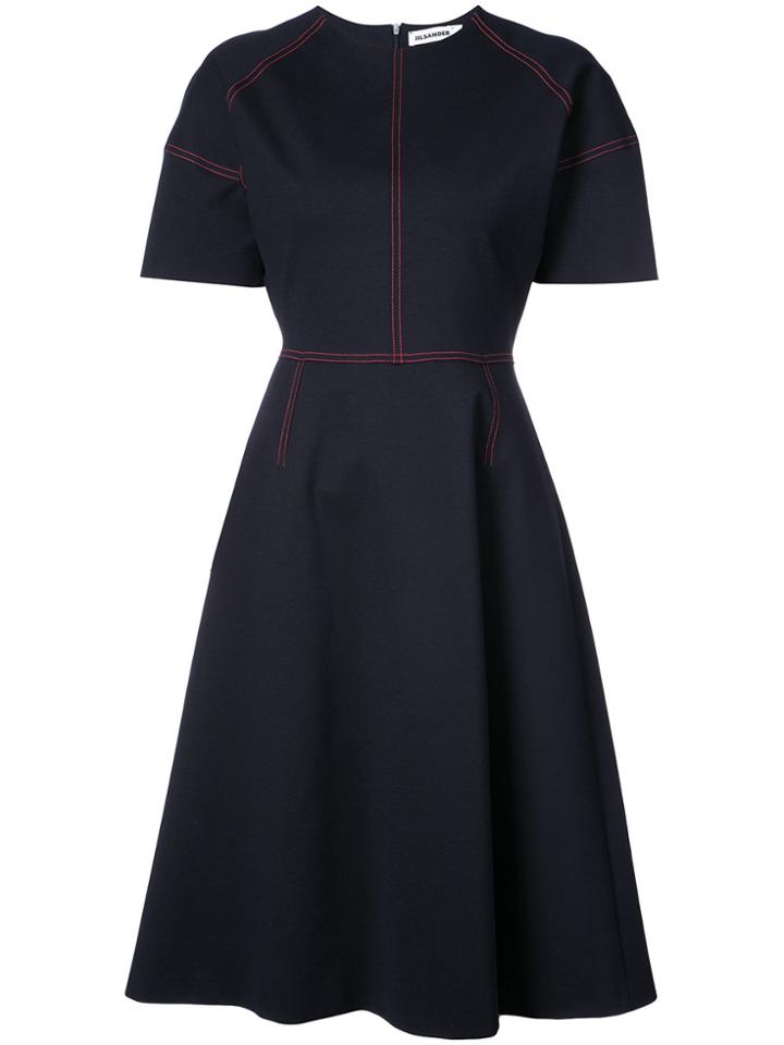 Jil Sander Contrast Stitched Midi Dress - Blue