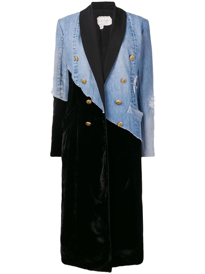 Greg Lauren Double-breasted Long Coat - Blue