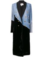Greg Lauren Double-breasted Long Coat - Blue